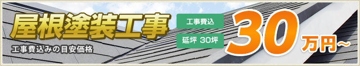 屋根塗装工事 工事費込みの目安価格 工事費込 延坪 30坪：30万円～